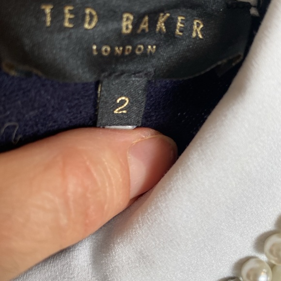 Ted Baker London Navy Embellished collar Sweater. 3/4 sleeves. Size 2 - Picture 9 of 10